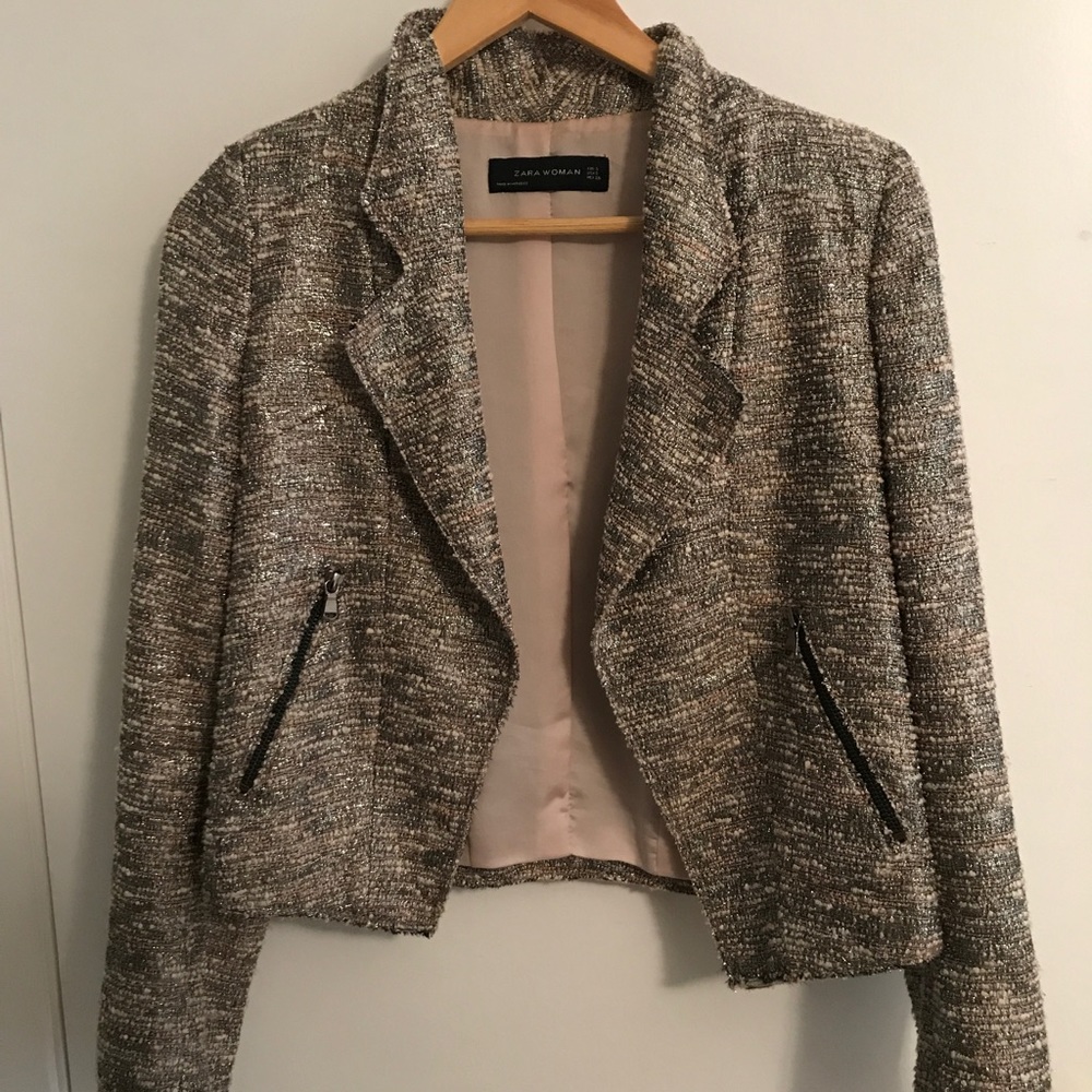 Zara Metallic boucle Jacket, small holiday jacket